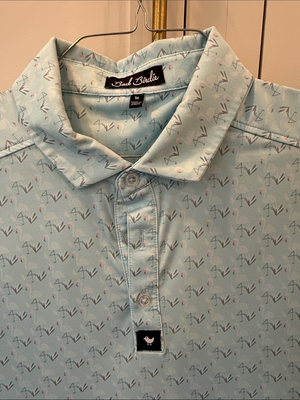 Bad Birdie Men's Pale Blue Printed Polo with Subtle Motif